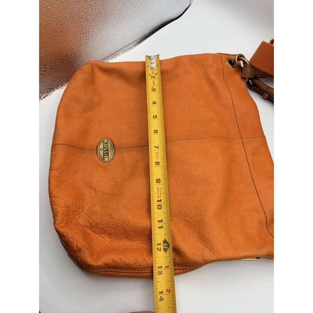 Women's Fossil Long Live Vintage Leather Explorer Hobo Bag ORANGE